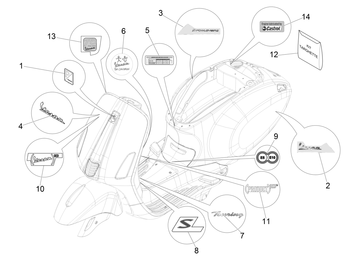 Vespa Primavera 50 25 km/h E5 2020-2021 EMEA — Stickers-Emblemen