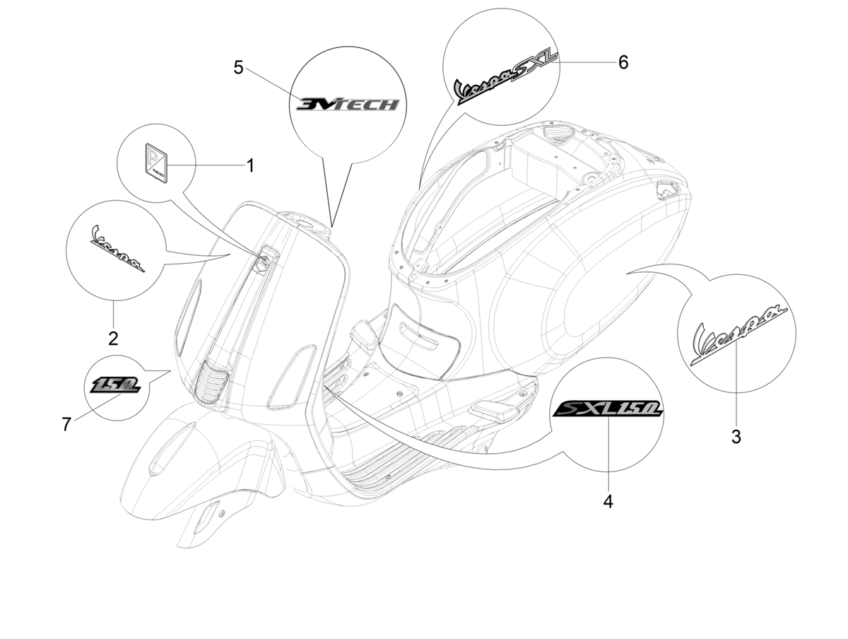 Vespa SXL 150 4T 3V Carb 2019-2022 — Stickers-Emblemen
