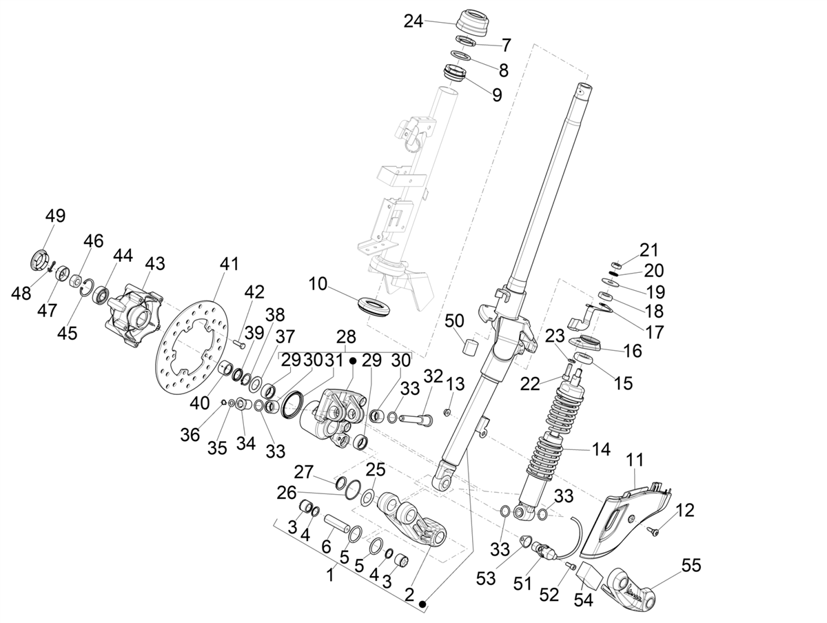 Vespa Sprint 150 4T 3V ie no ABS E2 E3 2015 APAC — Voorvork - Balhoofdset