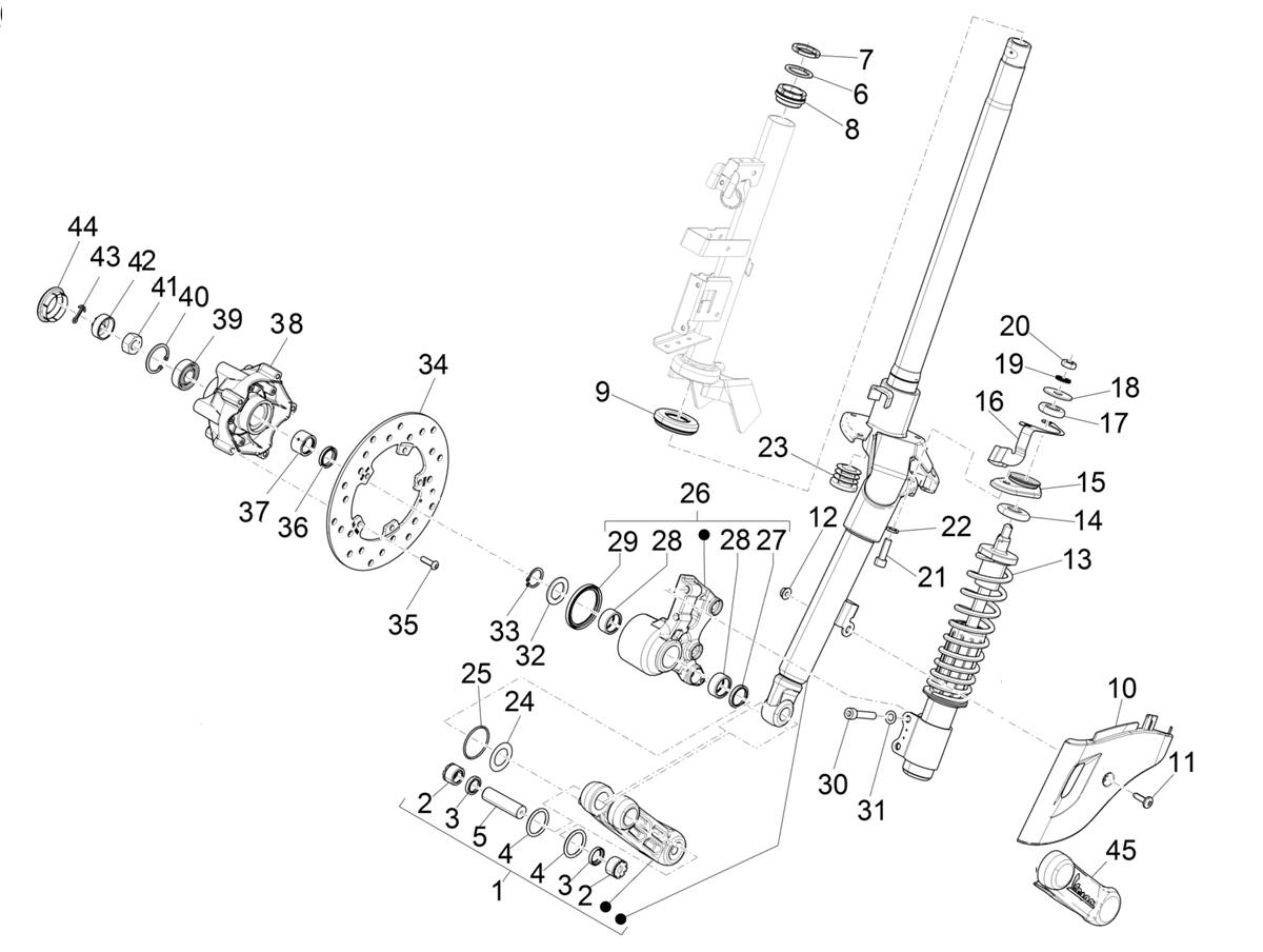 Vespa Primavera 50 4T 3V ie ABS E5 Mickey Mouse 2023 EMEA — Voorvork - Balhoofdset