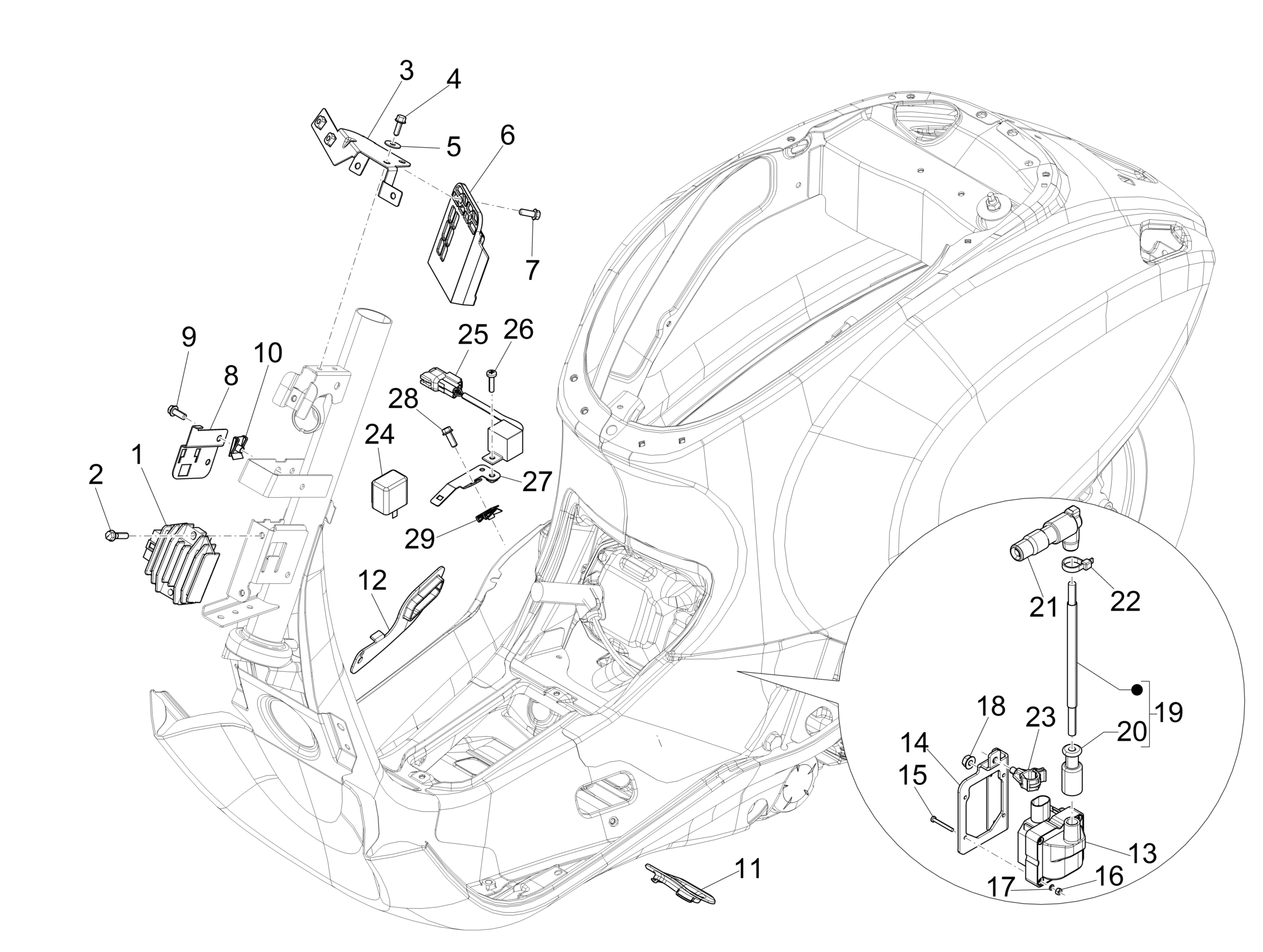Vespa Primavera 50 4T 4V no ABS E2 2013-2017 EMEA — Spanningsregelaar-CDI-Bobine