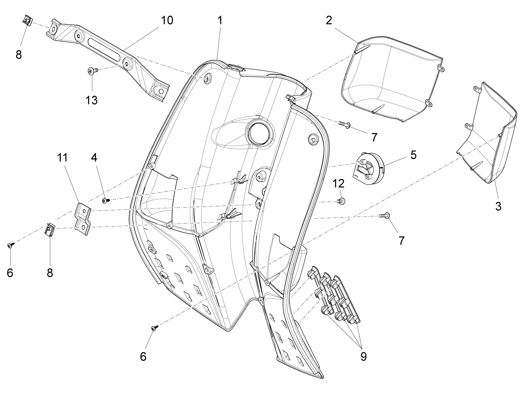 Vespa S 150 4T 3V ie no ABS E3 2012-2014 APAC — Handschoenenkastje voor - Achterscherm