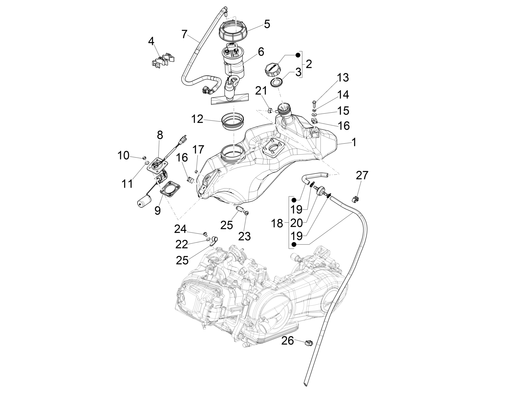 Vespa Primavera 150 4T 3V Iget ABS no ABS E2 E3 E4 2016-2023 APAC — Brandstoftank