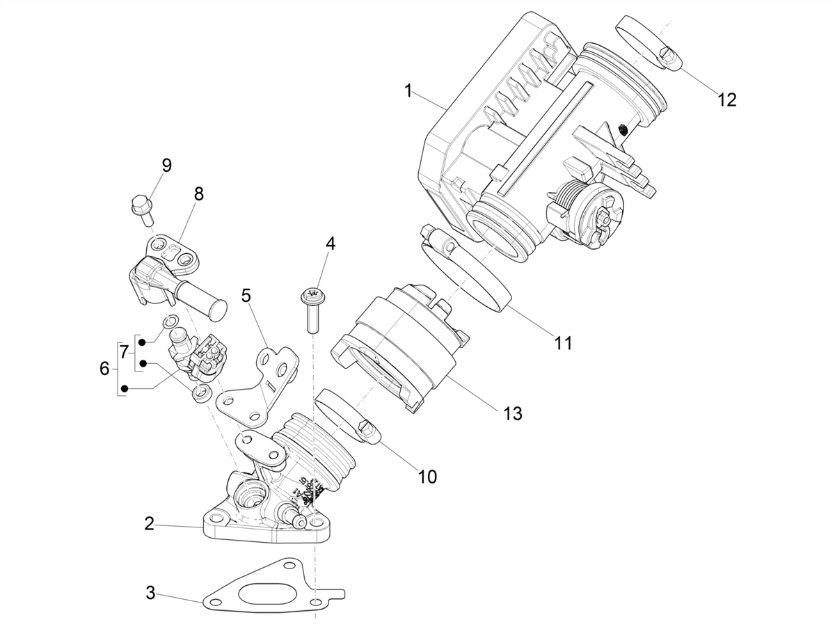 Vespa Sprint 150 4T 3V Iget ABS E5 2021-2023 APAC — Gasklephuis - Injector - Inlaatspruitstuk