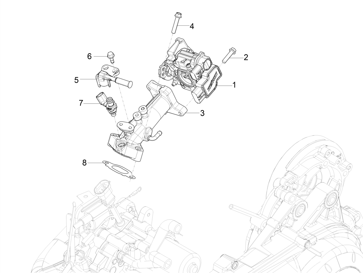 Vespa VX VXL SXL 150 4T 3V 2016-2021 — Gasklephuis - Injector - Inlaatspruitstuk