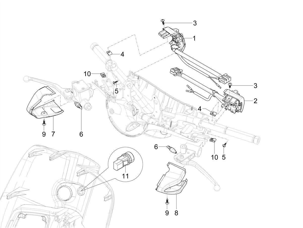 Vespa Primavera 50 4T 3V ie ABS E5 Mickey Mouse 2023 EMEA — Schakelaars-Drukknopschakelaar