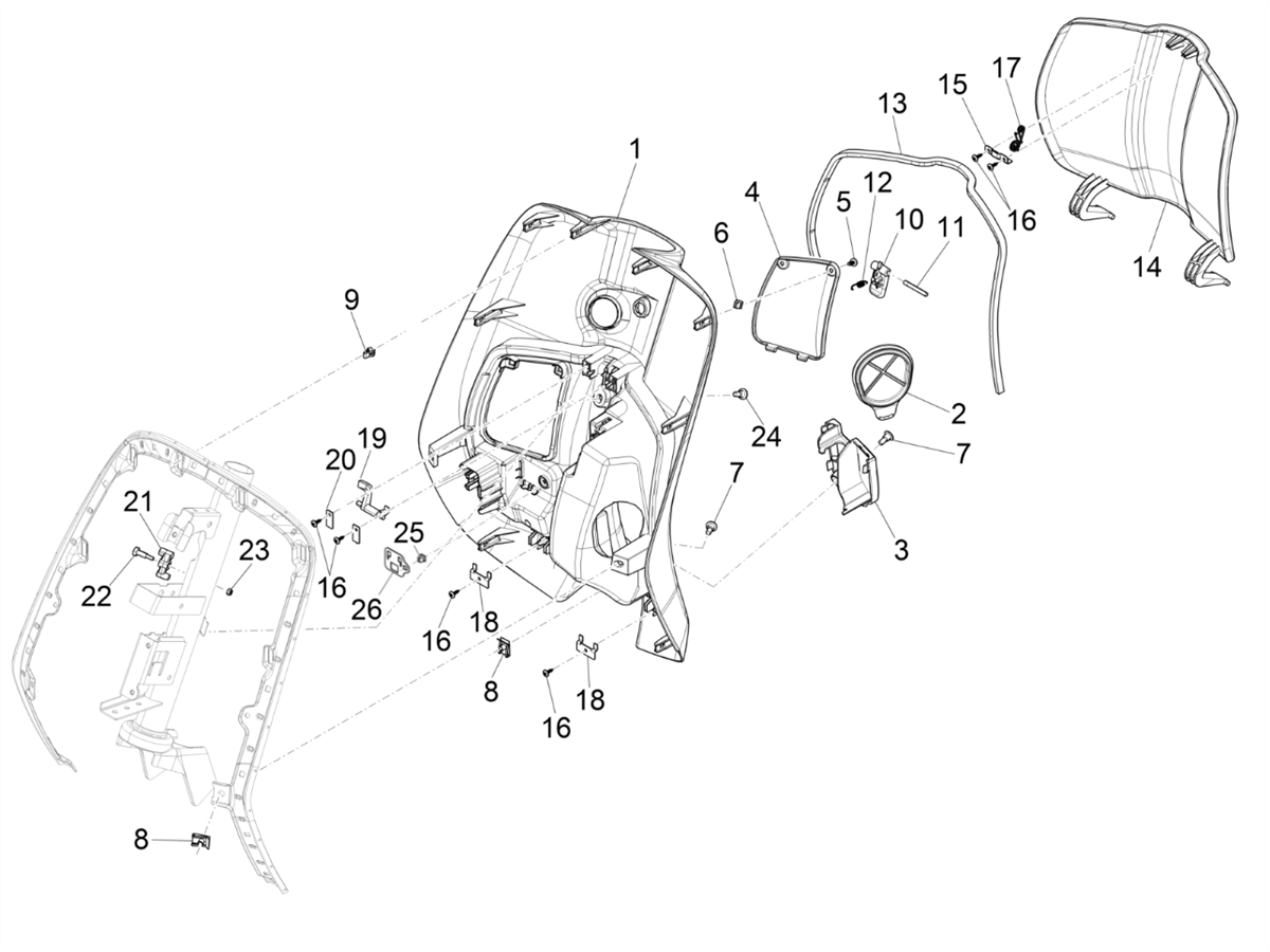Vespa Sprint 150 4T 3V Iget ABS E5 2021-2023 APAC — Handschoenenkastje voor - Achterscherm