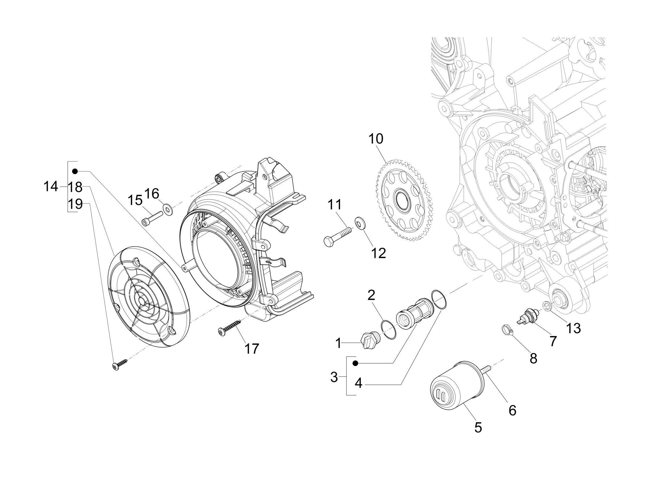 Vespa S 125 4T 2V ie no ABS E3 2011-2012 APAC — Vliegwieldeksel - Oliefilter