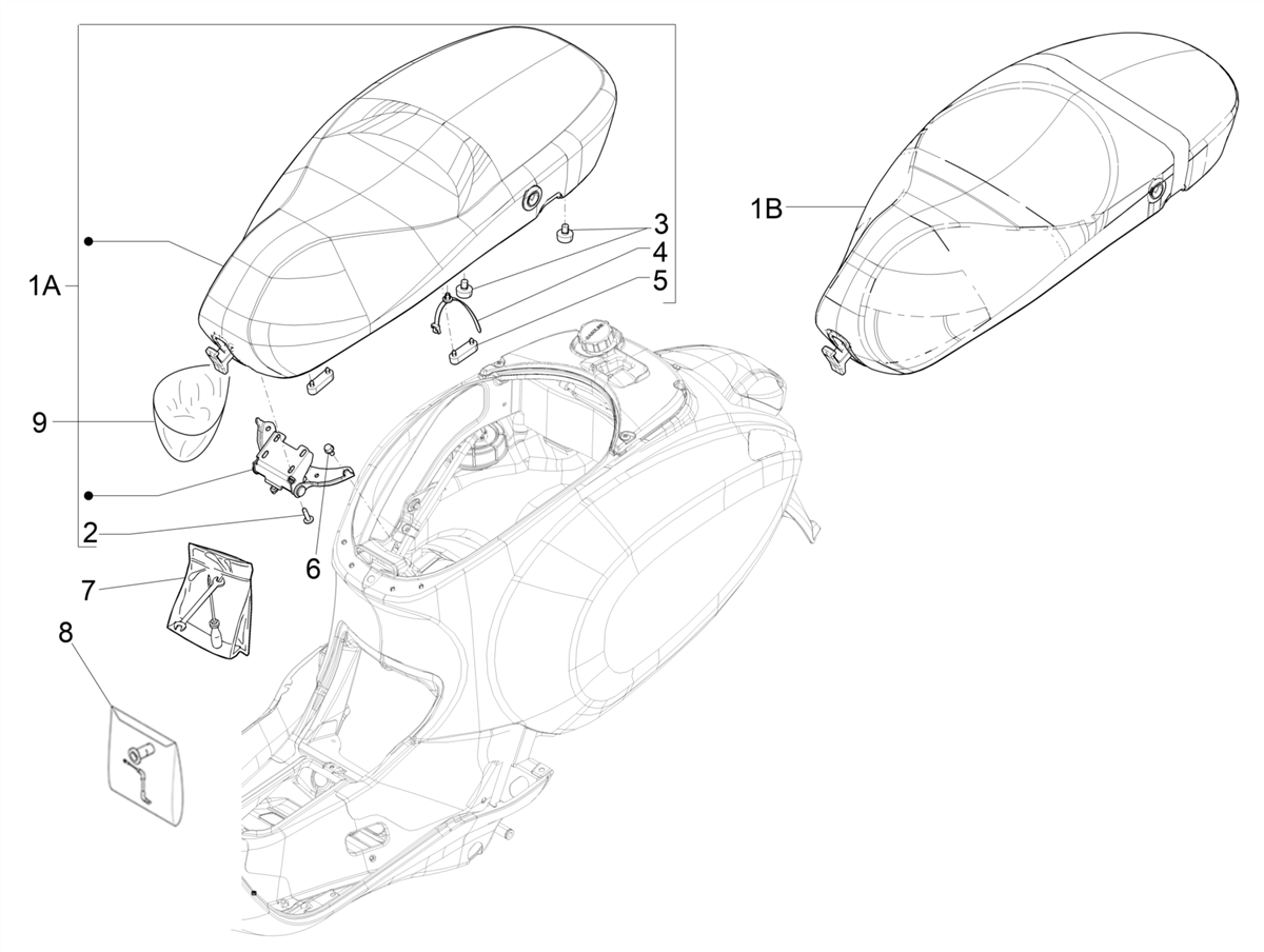 Vespa Primavera 150 4T 3V Iget ABS no ABS E2 E3 E4 2016-2023 APAC — Zadel/Buddyzit