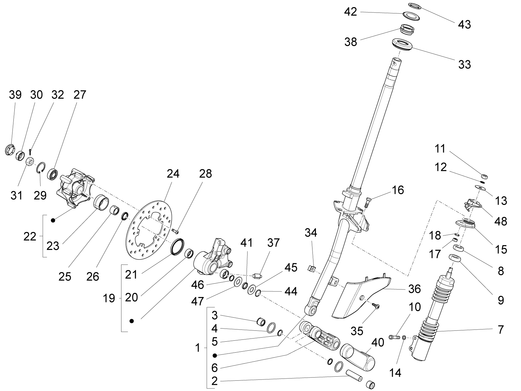 Vespa S 125 4T 3V ie no ABS E3 2012 EMEA — Voorvork - Balhoofdset