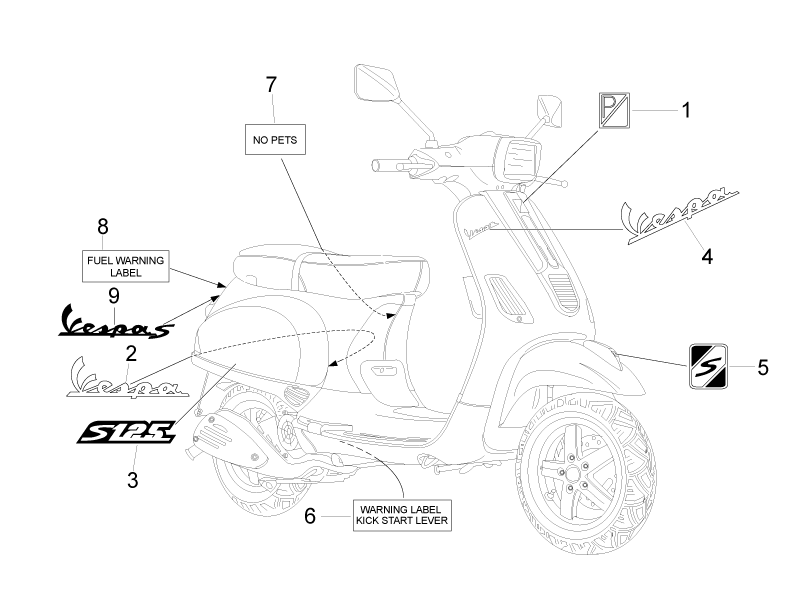 Vespa S 125 4T 2V ie no ABS E3 2011 APAC — Stickers-Emblemen