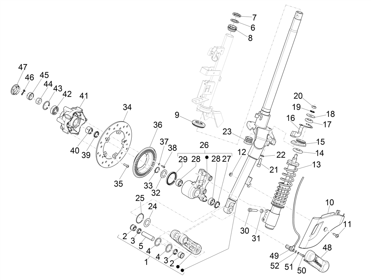 Vespa Primavera 150 ABS E5 2020-2023 EMEA Gso — Voorvork - Balhoofdset