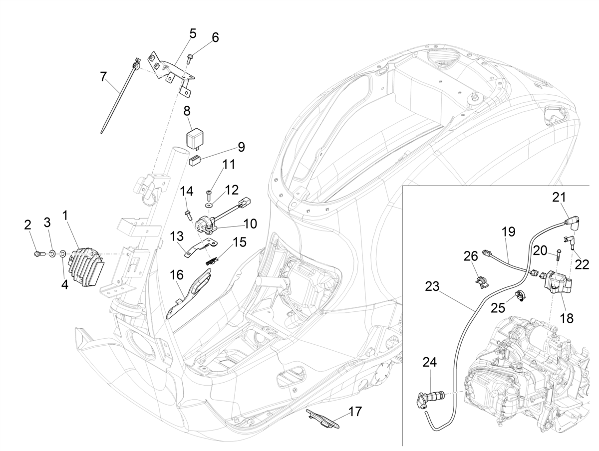 Vespa Primavera 150 ABS E5 2020-2023 EMEA Gso — Spanningsregelaar-CDI-Bobine