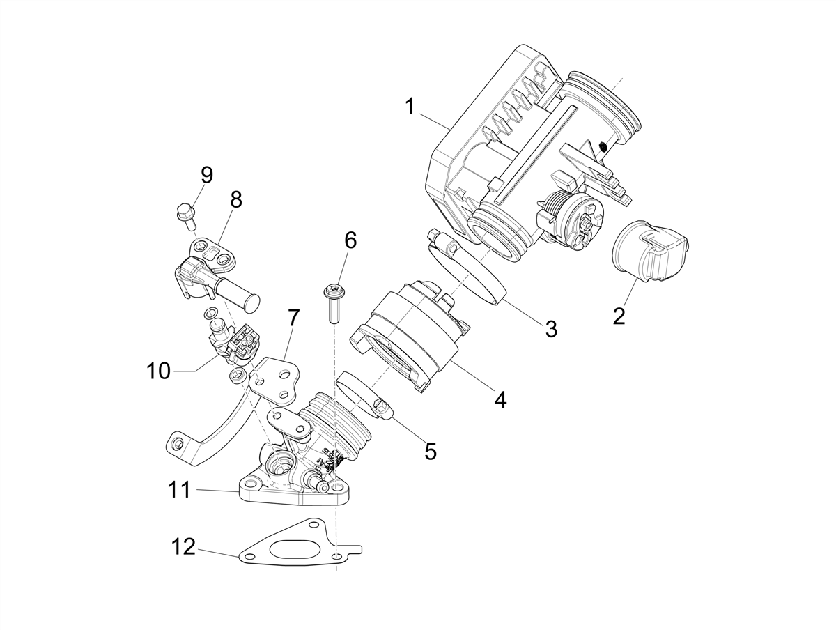 Vespa Primavera 150 E5 2023 APAC — Gasklephuis - Injector - Inlaatspruitstuk