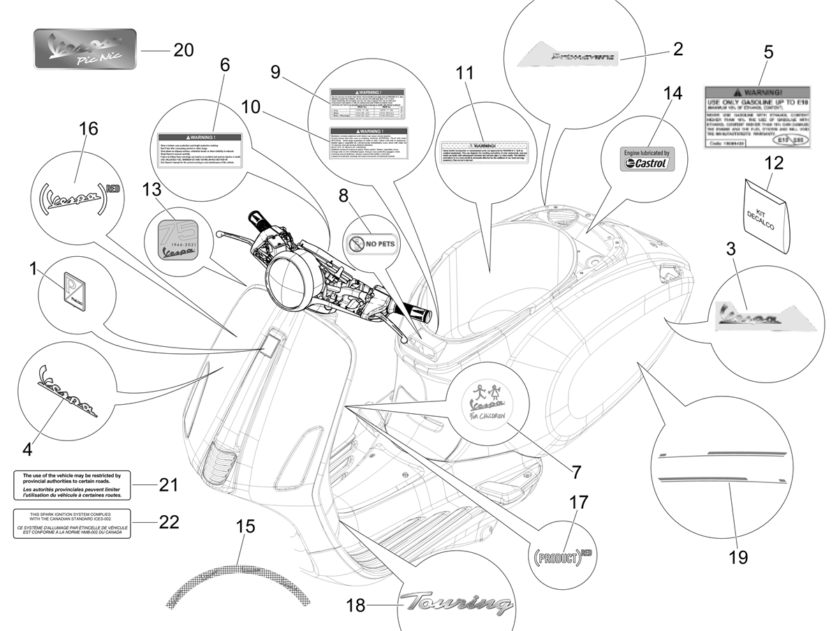 Vespa Primavera 50 E4 NAFTA 2020-2023 — Stickers-Emblemen