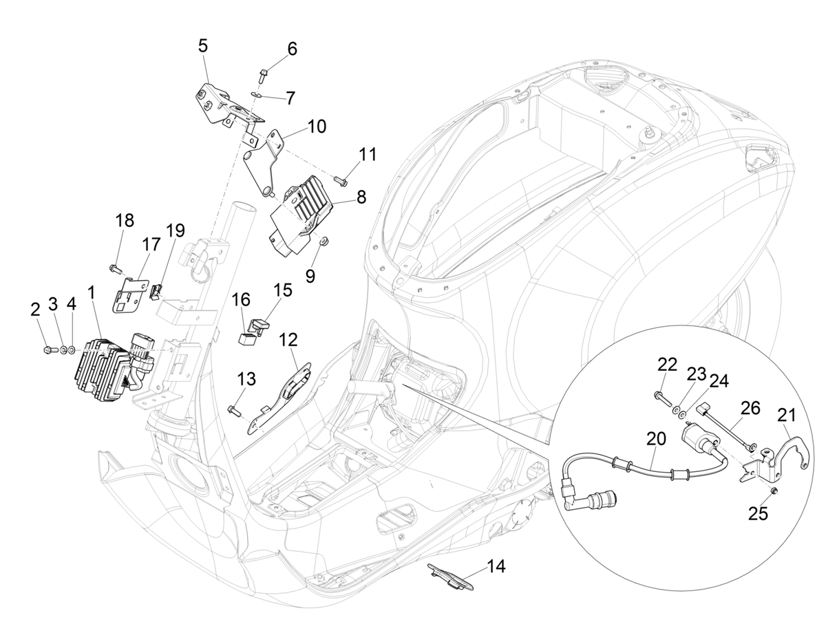 Vespa Primavera 50 4T 3V E5 2020-2023 EMEA — Spanningsregelaar-CDI-Bobine