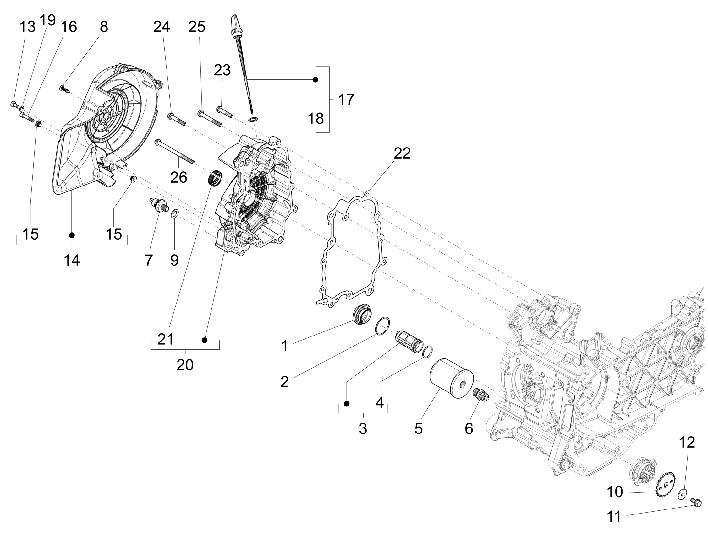 Vespa Sprint 150 4T 3V Iget ABS E4 2016-2023 NAFTA — Vliegwieldeksel - Oliefilter