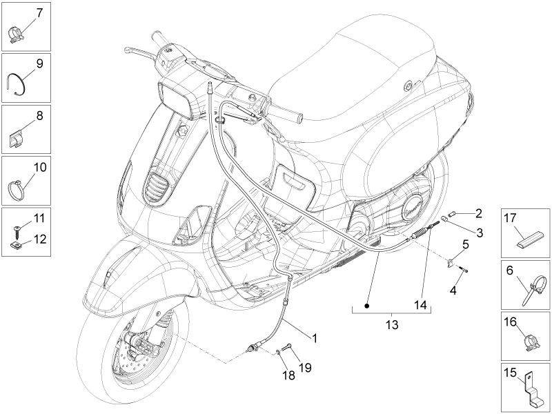 Vespa S 150 4T 3V ie no ABS E3 2012-2014 APAC — Kables