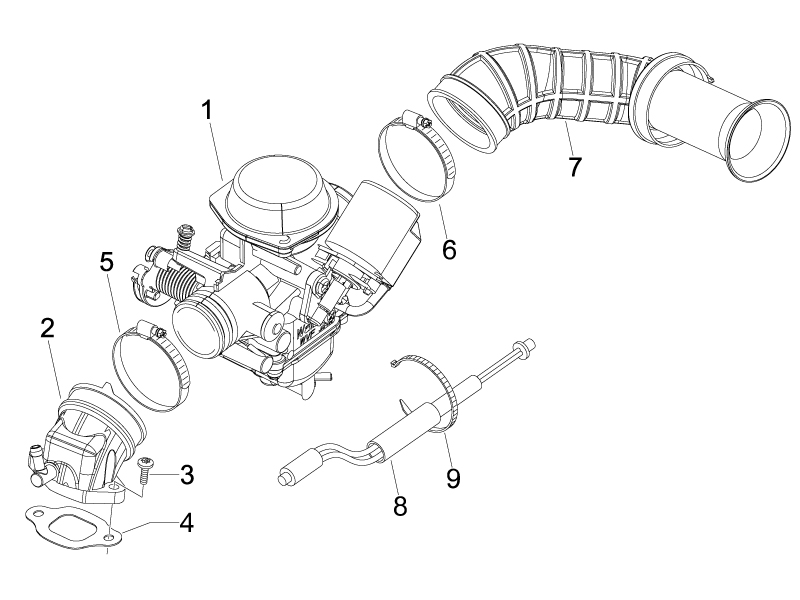 Vespa S 150 4T 2V no ABS E2 2007 NAFTA — Carburateur - Inlaatspruitstuk