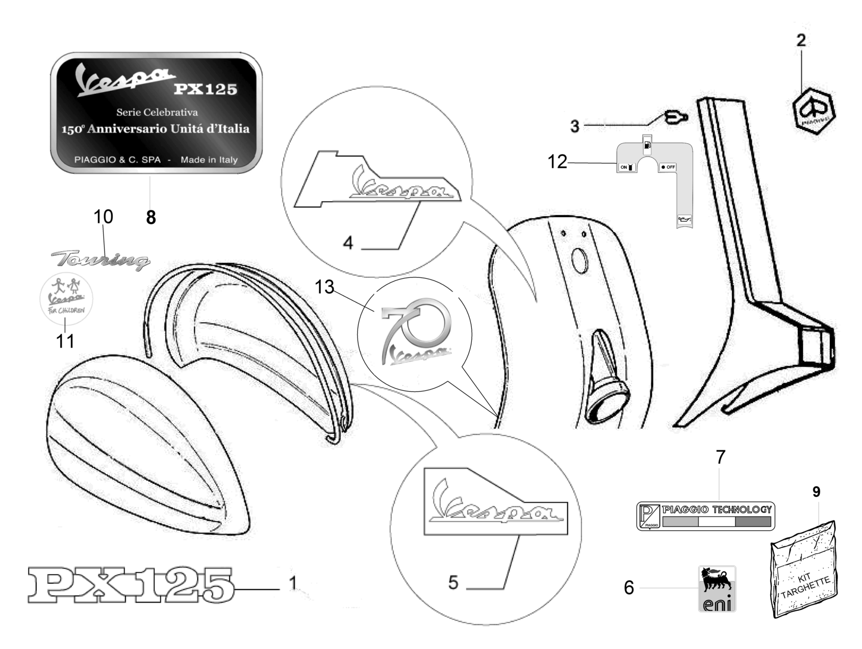 Vespa PX 125 2T no ABS E3 2011-2017 EMEA APAC — Stickers-Emblemen