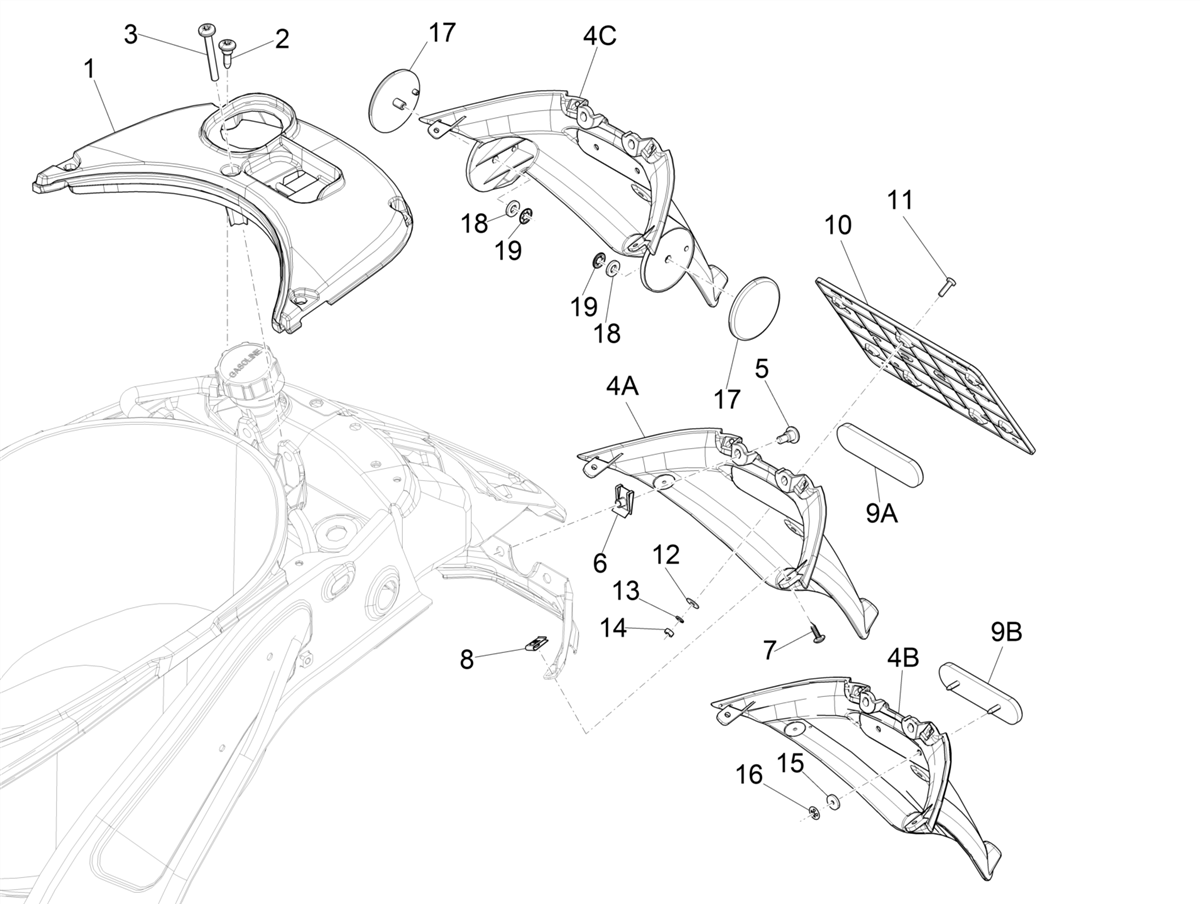 Vespa Primavera 150 4T 3V Iget ABS no ABS E2 E3 E4 2016-2023 APAC — Achterspatbord-Spatlappen