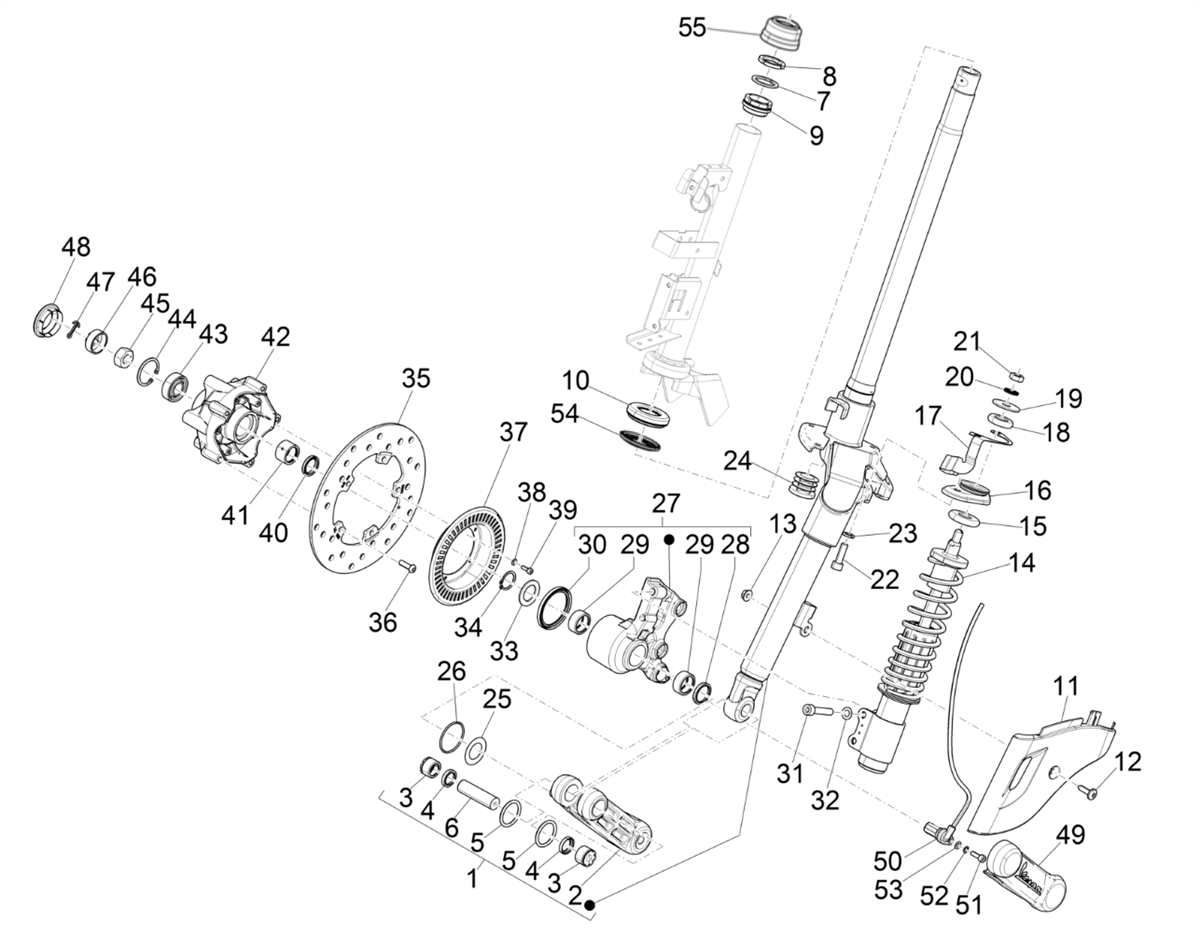 Vespa Sprint 150 4T 3V Iget ABS E5 2021-2023 APAC — Voorvork - Balhoofdset