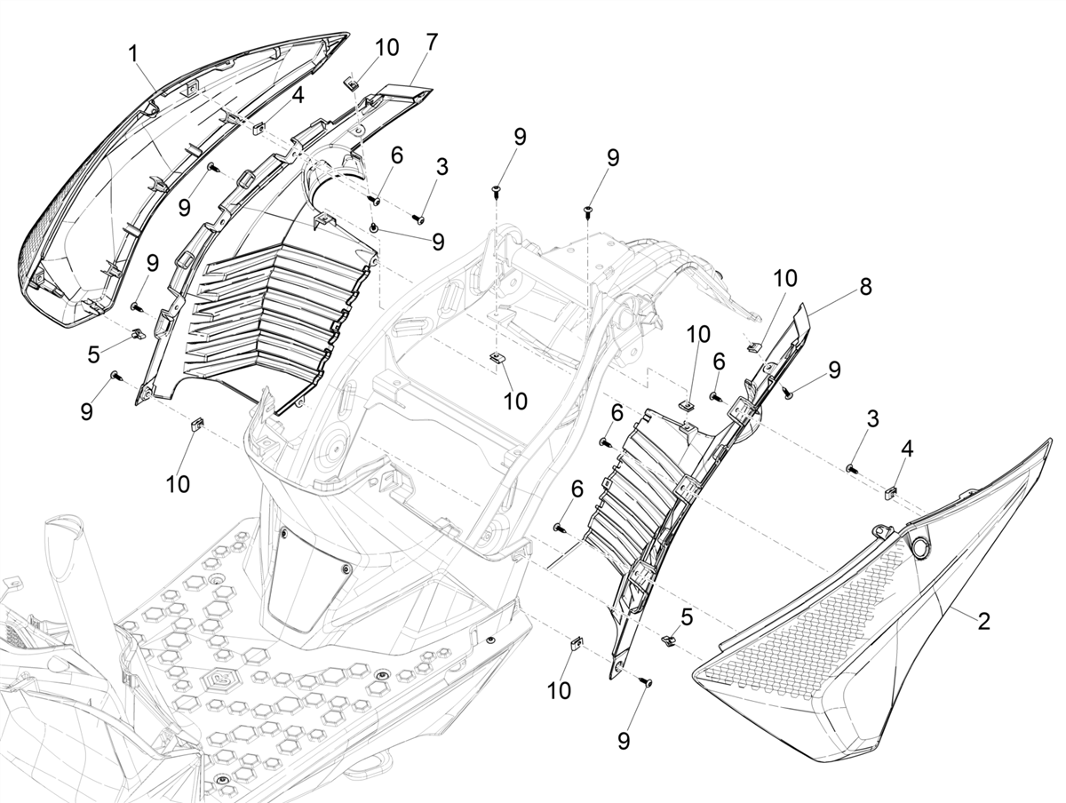 Piaggio 1 Moped 30 Mph 2022 NAFTA — Zijafdekking - spoiler
