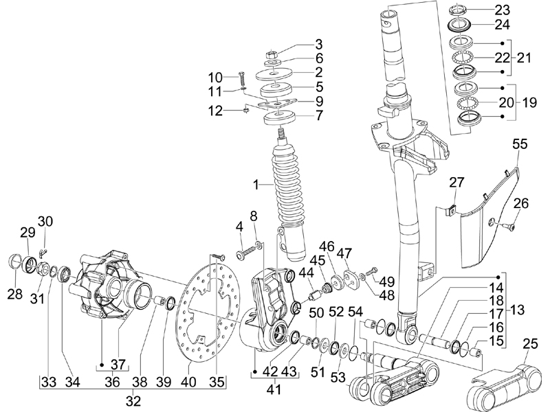 Vespa S 125 College 4T 2V ie no ABS E3 2009-2011 EMEA — Voorvork - Balhoofdset