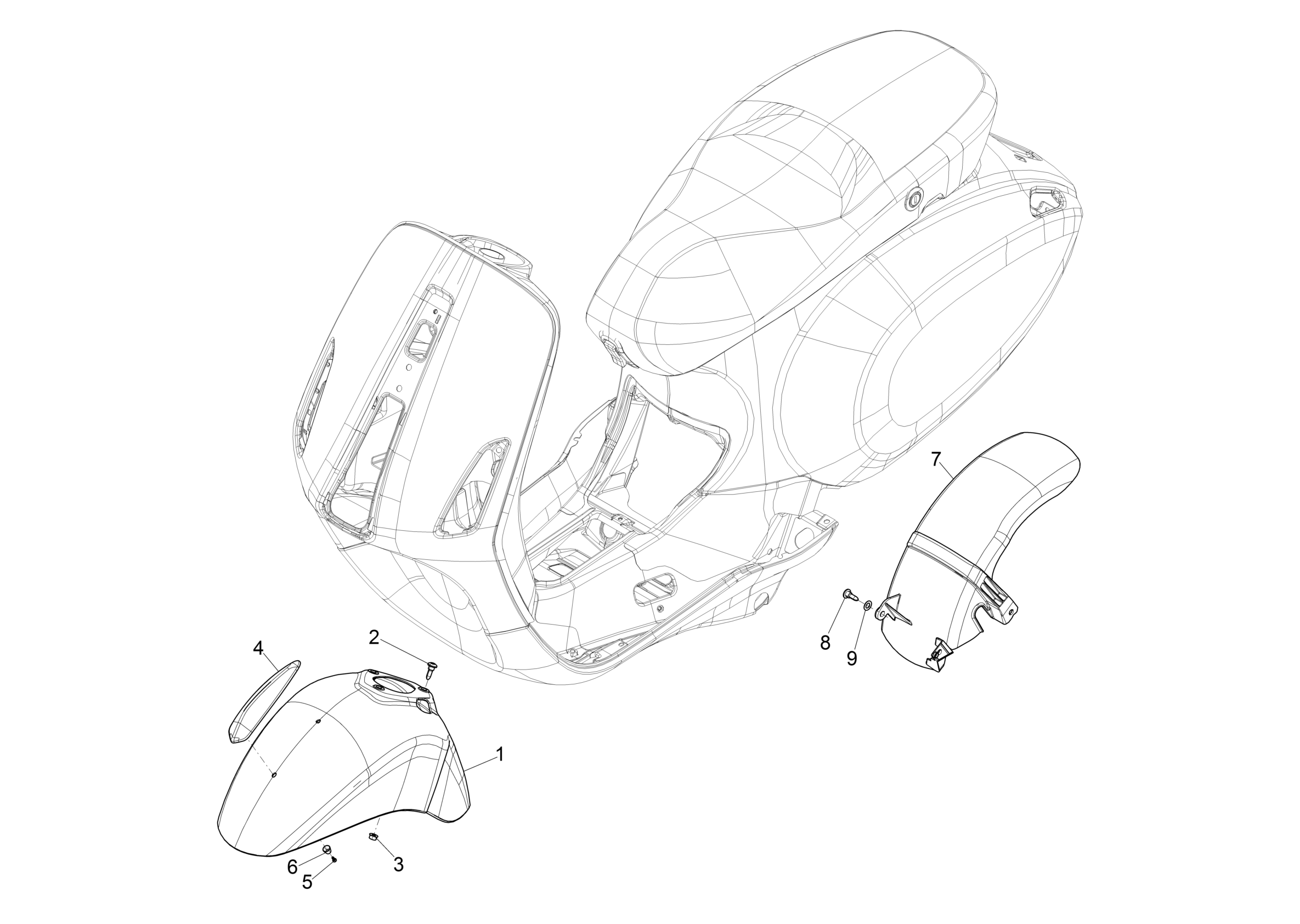 Vespa Primavera No ABS 50 4T 3VS E4 2017-2020 EMEA — Wielkasten-Spatborden