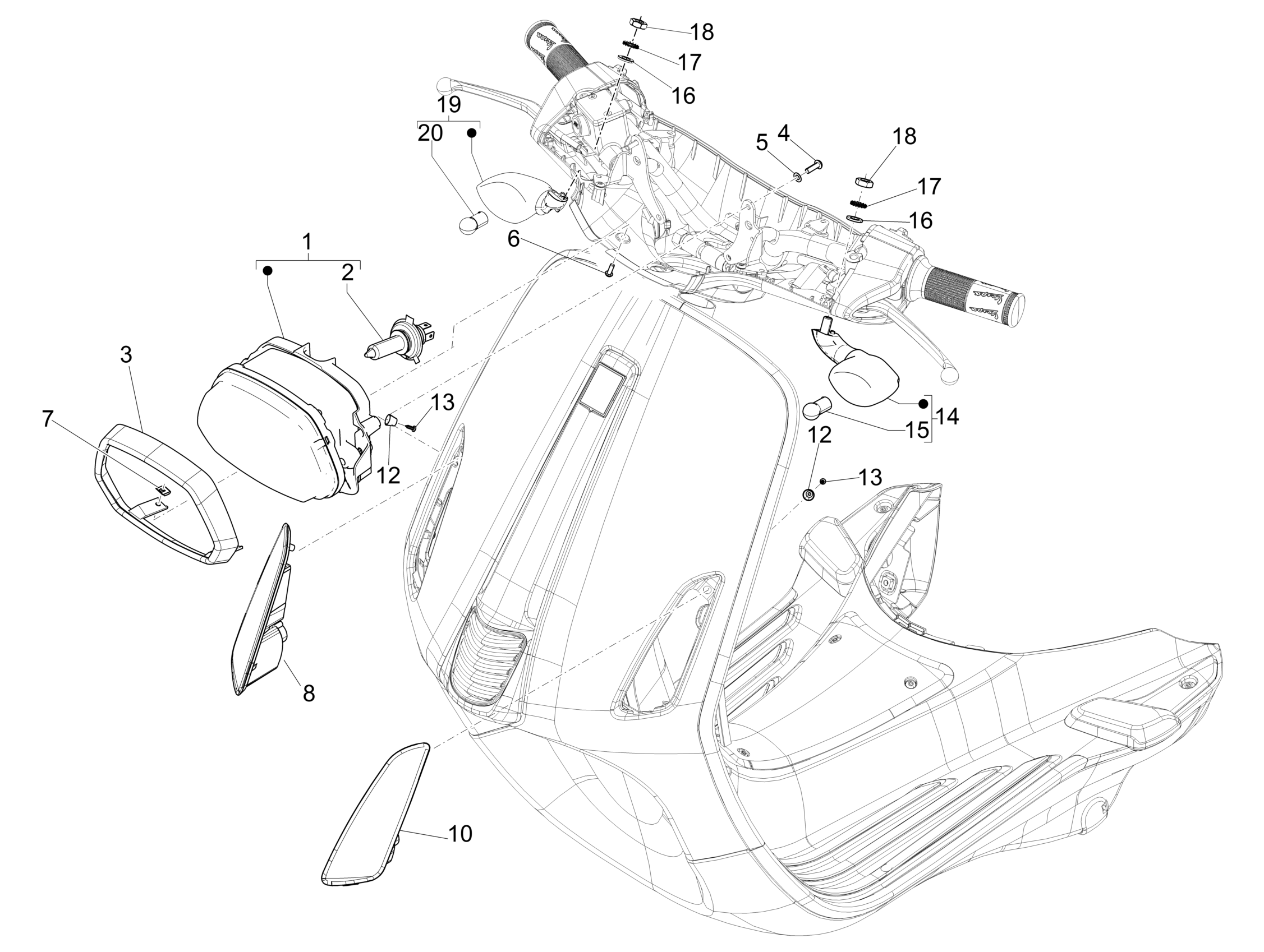 Vespa Sprint 150 4T 3V Iget ABS E4 2016-2023 NAFTA — Voorlichten - Knipperlichten