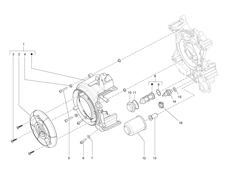 Vespa S 150 4T 2V ie no ABS E3 2011 APAC — Vliegwieldeksel - Oliefilter
