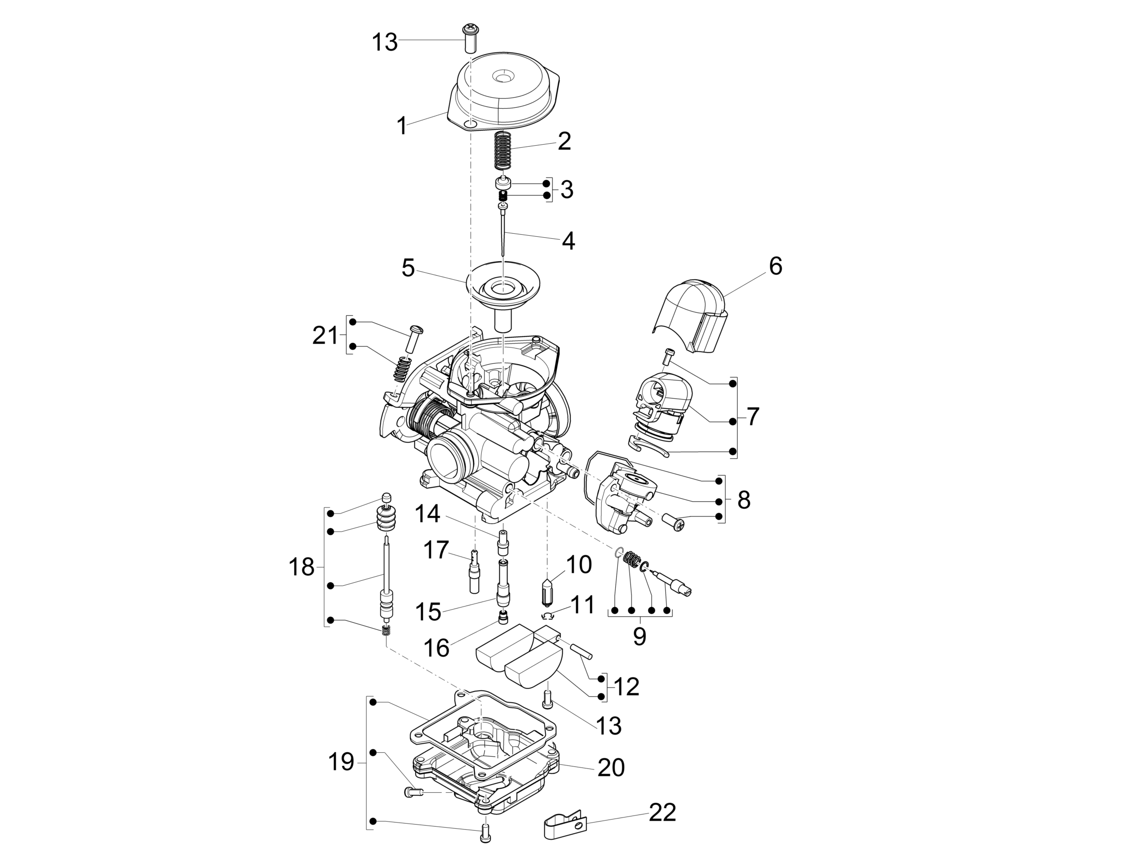 Vespa Primavera 50 4T 4V no ABS E2 2014-2019 NAFTA — Carburateuronderdelen