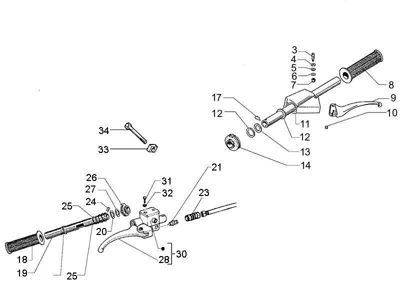 Vespa PX 125 30 Years 4T 2V no ABS E2 2007-2008 EMEA — Stuur - Hoofdremcilinder