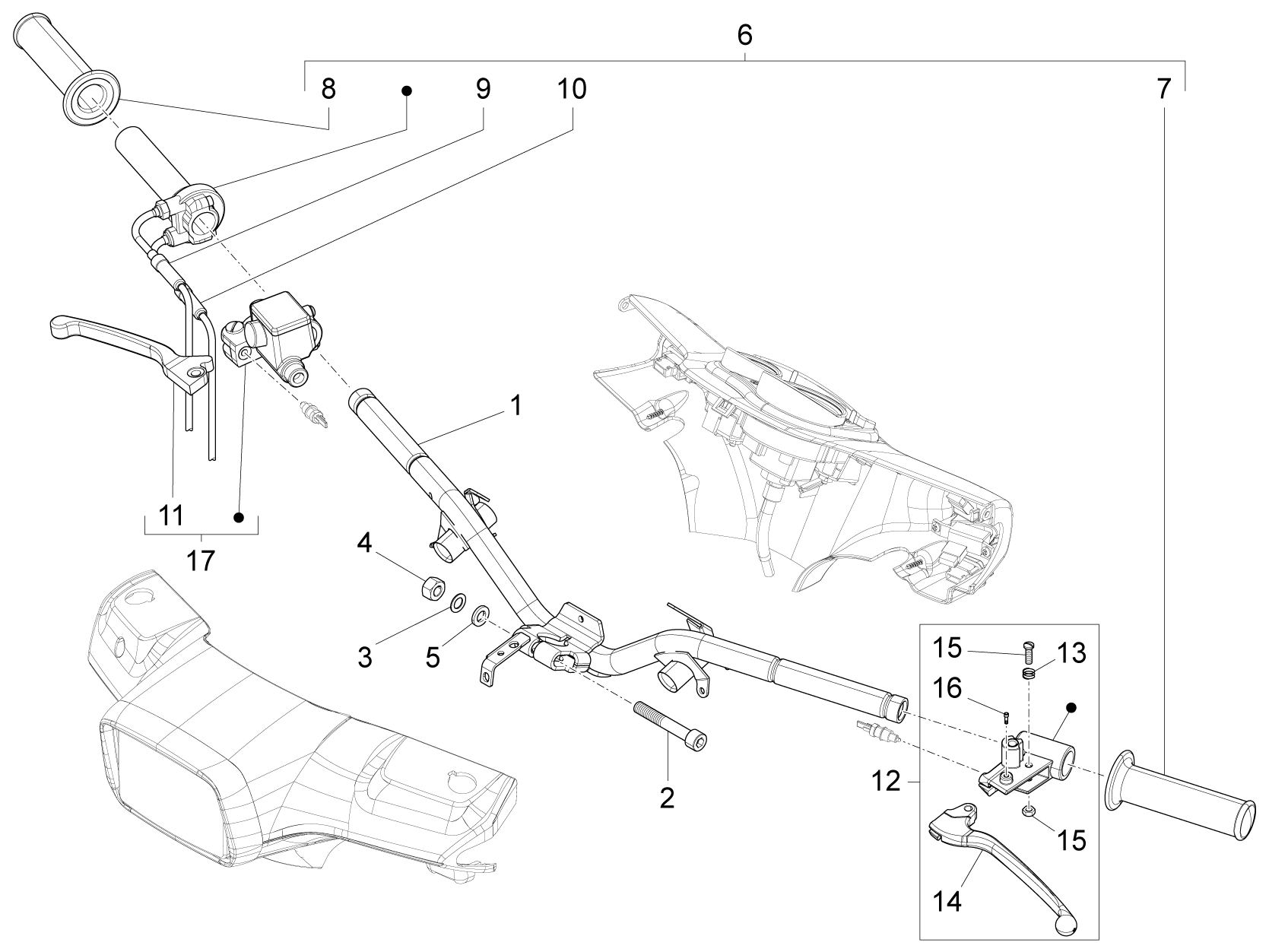 Vespa S 125 4T 3V ie no ABS E3 2012 EMEA — Stuur - Hoofdremcilinder