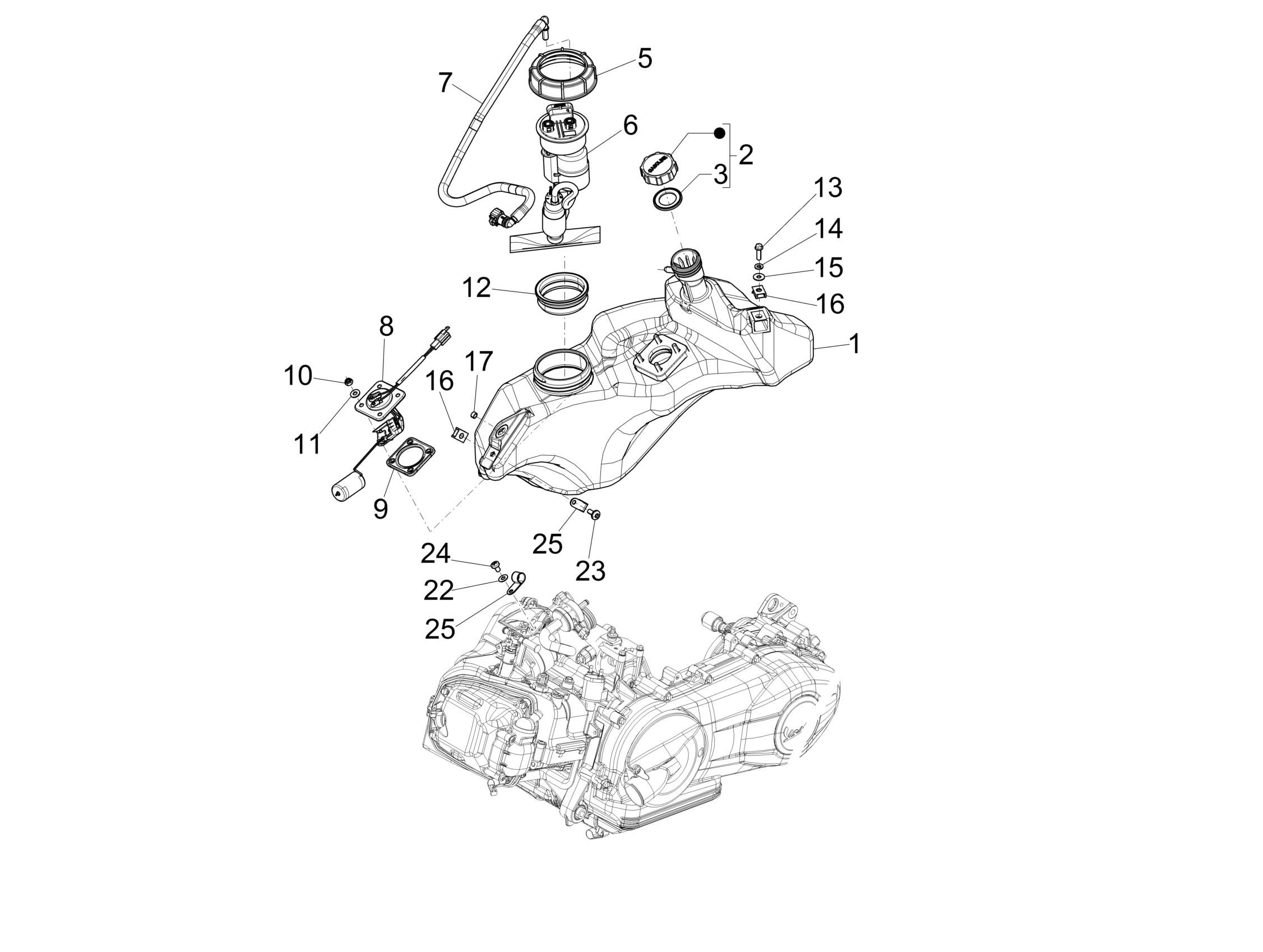 Vespa Sprint 150 4T 3V ie no ABS E3 2015-2016 APAC — Brandstoftank