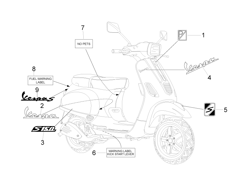Vespa S 150 4T 2V ie no ABS E3 2011 APAC — Stickers-Emblemen