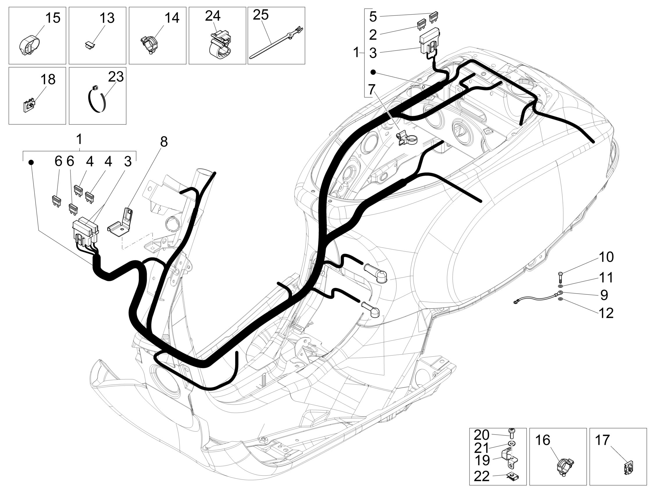 Vespa S 150 College 4T 2V ie no ABS E3 2009-2012 EMEA — Hoofdkabelboom