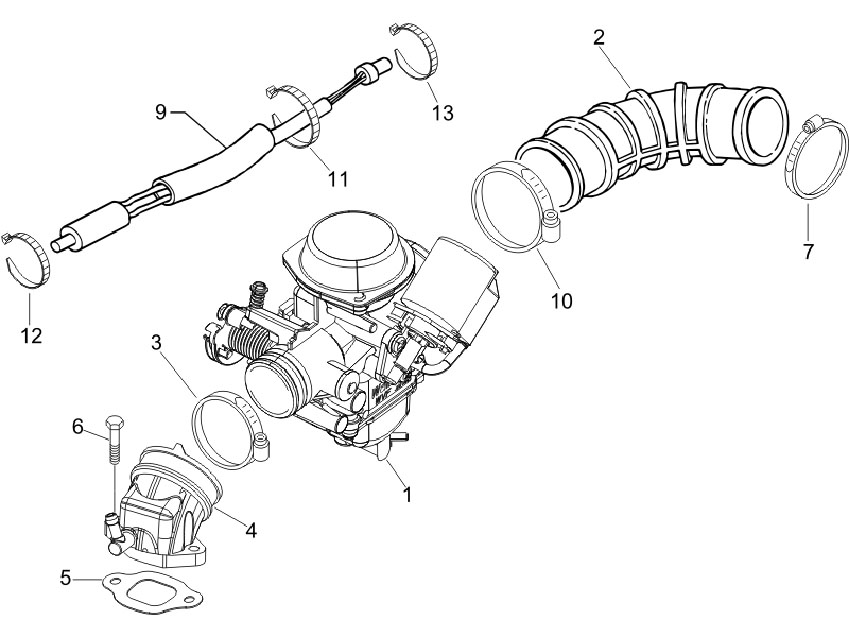 Vespa S 150 4T no ABS E3 2009-2010 APAC — Carburateur - Inlaatspruitstuk